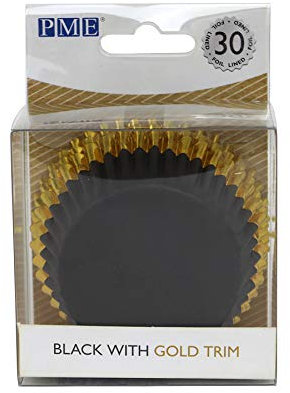 PME BC836 Black with Gold Trim Foil Coated Cupcake Cases - 30 Pack