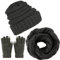 CheChury Winter Schal Strickmütze Kombiset Strickset Beanie Handschuhe Damen Schal Mütze Handschuhe Set Gestrickt Geschenkset Touchscreen-Handschuhe,Grau,Onesize