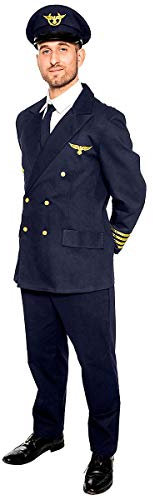 Maskworld Realistisches Piloten Kostüm für alle Flugzeugführer - Verkleidung Uniform Anzug für Flugzeugführer - Karneval Fasching Halloween & Mottoparty - Größe L-XL