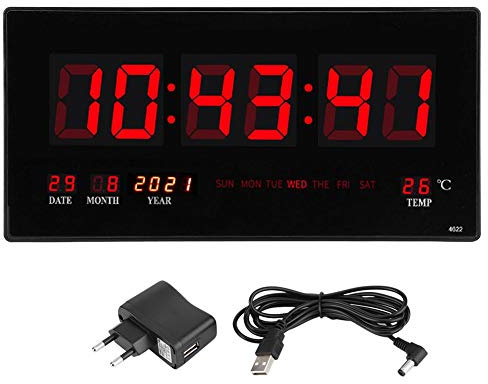 AUNMAS Reloj Digital de Pared LED Calendario eléctrico Reloj de Pared con Noctilucence Home Dormitorio Oficina Enchufe de la UE 110-220V