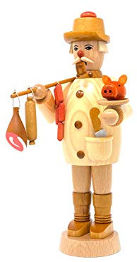 Drechslerei Friedbert Uhlig, Räuchermännchen Nr. 075, Fleischer, 25 cm hoch, aus regionalem Holz gedrechselt, echte Handarbeit aus dem Erzgebirge, Weihnachten, Holzkunst, Echtholz