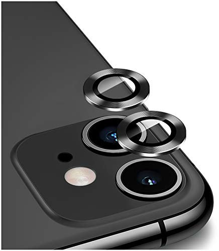 DIKKAR Camera Lens Protector for iPhone 11, Anti-Scratch HD Tempered Glass Aluminum Alloy Back Camera Protector Sticker,Easy Installation Metal Ring Circle Lens Screen Cover Film (Black)