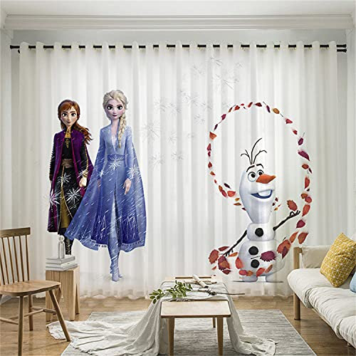 Fgolphd Anime Verdunkelungsvorhang-Set, Anna Und ELSA Olaf 3D-Druck Vorhänge Für Kinderzimmer Blickdicht Für Dekoration Wohnzimmer Schlafzimmer (280×180(BxH),2)