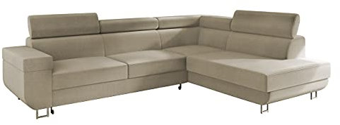 Mirjan24 Ecksofa mit Schlaffunktion und Bettkasten Fonti, Eckcouch für Wohnzimmer, Einstellbare Kopfstützen, Sofa des Typs L, Bettfunktion, Wohnlandschaft (Manila 02, Seite: Rechts)