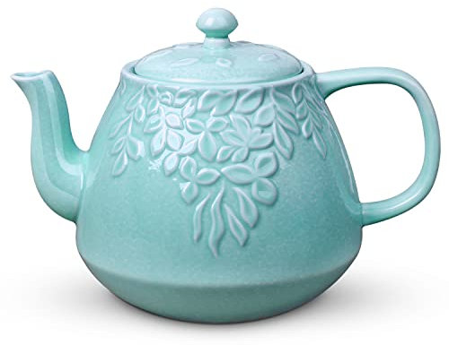Toptier Ceramic Teapot, Large Tea Pot with Stainless Steel Infuser, Blooming & Loose Leaf Teapot for Tea Lover, Gift, Family (37 oz / 1100 ml, Blue)