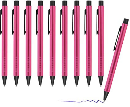 sin4sey 10er Set Metall-Kugelschreiber - Druckkugelschreiber - Kuli in vielen Farben - mit extravaganter Griffzone (Pink)