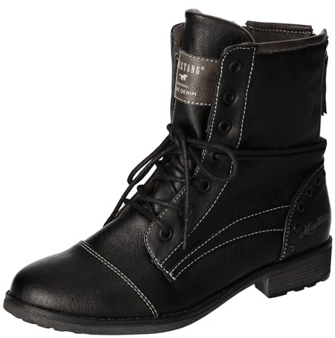 MUSTANG Damen Stiefelette Boot Nieten schaftumspielende Schnürung lässig 1265-508, Größe:38 EU, Farbe:Schwarz