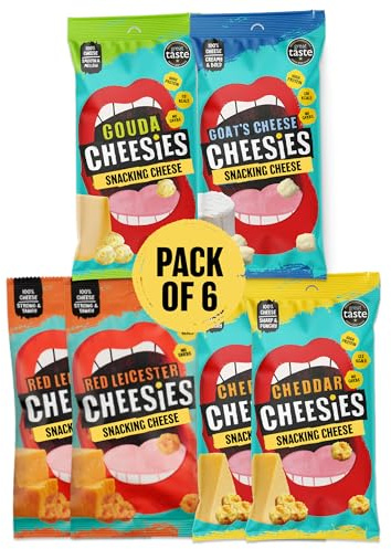 CHEESIES | Crunchy Snacking Cheese Keto Snack | Variety Pack | 100% Cheese | Sugar Free, Gluten Free, No Carb | High Protein and Vegetarian | Crunchy, Baked and Tasty | Multipack (20 g (Pack of 6))