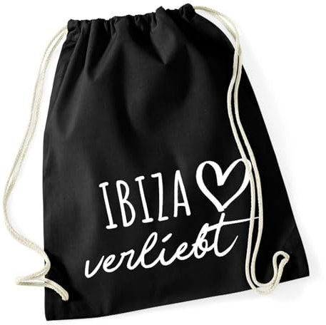 Huuraa Turnbeutel Ibiza verliebt Geschenk 12 Liter Black Baumwolle Ibiza Präsent