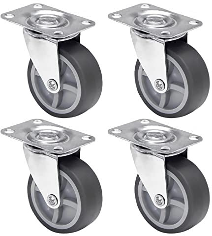 PRIOstahl Möbelrollen Lenkrollen Laufrollen Transportrollen Bettkastenrollen - 50mm x 4 Stück Rollen Grau drehbar für Möbel Bettkasten Stuhlrollen TPE-Räder mit Anschraubplatte & Kugellager