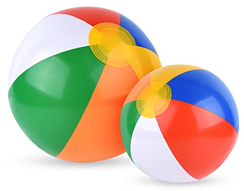 PLULON Beach Balls Inflatable Beach Toys Rainbow Ball Bulk for Family Swimming Pool Beach Party Summer Game