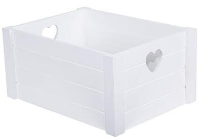 Wickerfield Small White Wooden Storage Box, Heart Handle Gift Hamper Crate