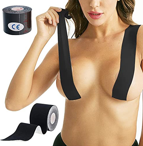 VicSec Klebe BH, Busen Tape, Unsichtbare Klebe BH Brustliftband Elastische Breast Lift Tape wasserdicht Kinesiologie Tape Atmungsaktives Brust Tape für Rückenfreies Kleid 2 Packs (Schwarz-2 Packs)