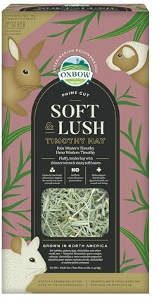 Oxbow Prime Cut Soft & Lush Timothy Hay, Premium Rabbit & Guinea Pig Hay, High Fiber Small Pet Food for Rabbits, Bunnies, Guinea Pigs & Chinchillas, Supports Dental Health, 20oz Bag