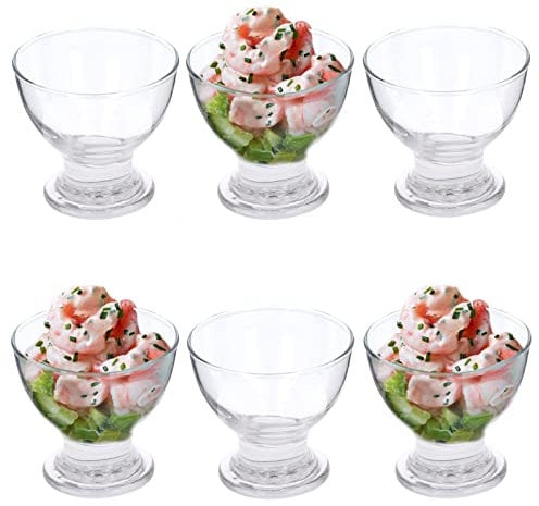 Set of 6 Glass Prawn Cocktail Bowls Dishes Appetizer Starter Prawn Cocktail Serving Glasses Stemmed for Appetiser Prawn Seafood Shrimp Salad Snack Cocktail Nibbles Party Glass Bowls, 235ml