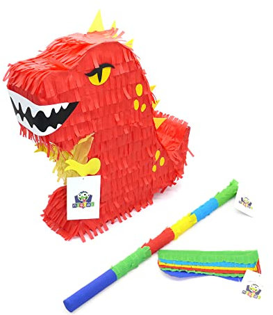 Nislai® Dinosaur Pinata Set | Ideal für die Dino Drachen Party | Pinata Geburtstag | Perfekt als Pinata Geschenk | Für Geburtstag oder als Deko Party | u. 43x34x10 cm inkl. Stock u. Augenmaske