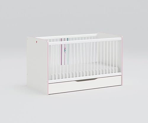 Froschkönig24 Princess Babybett Kinderbett 70x140 cm Weiß/Rosa, Matratze:ohne, Bettschublade:mit