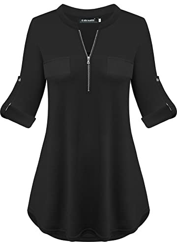 Odosalii Büro Kleidung Damen Business Bluse V-Ausschnitt Reißverschluss Shirt Locker Tops Frühling