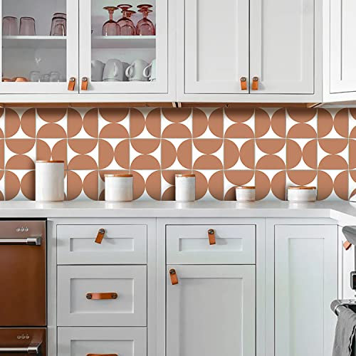 Alwayspon 12PcsX20cmX20cm Vinyl Floor Wall Tile Sticker Transfer, Non-slip Sticky Back Tile Decals for Kitchen Bathroom Self-adhesive Peel and Stick PVC Stick on Tile, Brick Red and White Boho