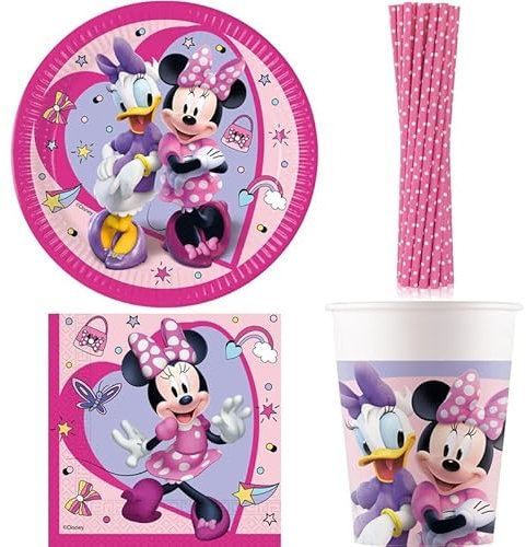 Playflip 48 TLG. Partyset Minnie Maus Geburtstag Einweggeschirr Kindergeburtstag