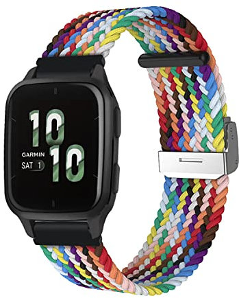 ToVioc 20mm Cinturino Compatibile con Garmin vivoactive 5 / vívomove Trend/Garmin Venu Sq 2 music, Nylon Intrecciato Regolabile Sportiva Elastica Cinturino per Garmin Venu 2 Plus - Arcobaleno