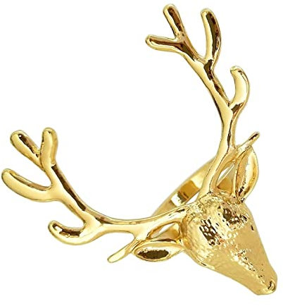 CHAMEEN Serviettenringe mit Hirsch Motiv goldfarben 6 Stück serviettenring Gold serviettenringe Hirsch servietten Ringen