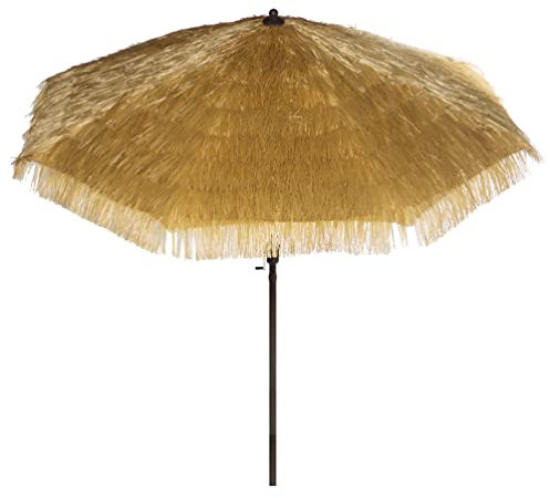 Bayside21 Parasol Tiki de 2,7 m avec manivelle et inclinaison, parasol de terrasse de style hawaïen, parasol en aluminium, 8 baleines, UPF 50+