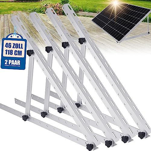 Warmfay 2 Paar Solarmodul Halterung 118CM, Alu Solarpanel Neigungshalterungen Aufständerung Winkel Einstellbar 0-90°, PV Halterung für Balkonkraftwerk Flachdach Wand Wohnmobil Boot