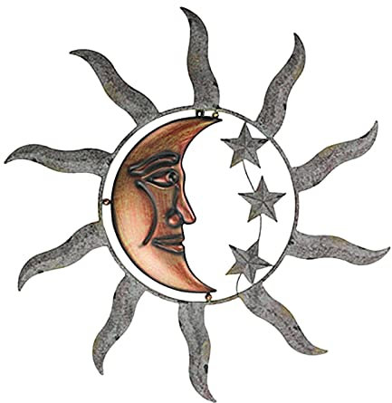 Metall Sonne Wanddeko für Garten, Mond und Stern Glas Hängende Wanddekoration, Symbolisiert Glück und Fülle für Heimdekoration, Küche oder Überall