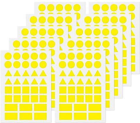 YIKIADA Gelb Aufkleber Geometrische Formen Selbstklebende Klebepunkte Etiketten Dreieck, Kreis, Quadrat, Rechteck Umzugsaufkleber 360 Stück