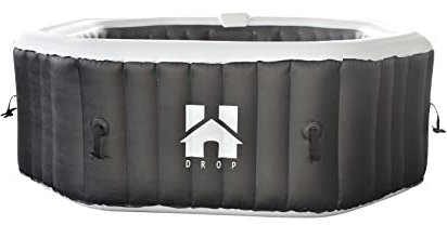 Home Deluxe - Outdoor Whirlpool - Drop + Kissen, Getränkehalter und Sonnendach - Farbe: Schwarz, ⌀ 185 cm, 130 Luftdüsen - inkl. Abdeckung, Reparaturset, Filterset I Außen Whirlpool Spa für 6 Personen
