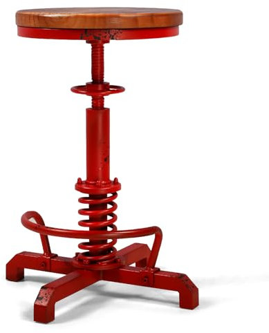 Topower Industrieller Retro Vintage Bauernhof Holzsitz Traktor Hocker Küche Drehbar Höhenverstellbar Barhocker Antik Rot