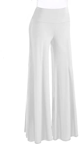 Cegerne Damen Stretch Weite Bein Palazzo Lounge High Waist Hosen Anzughose, Weiß, XL