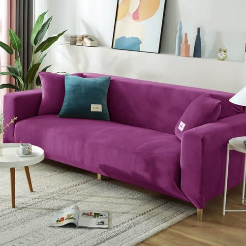 Hearda Sofabezug Stretch 1 2 3 4 Sitzer, Deluxe Plüsch Elastische Antirutsch Couchbezug Waschbar Universal Weich Sofaüberwurf für Sofaüberwurf Möbelschutz (3-Seater,Lila)