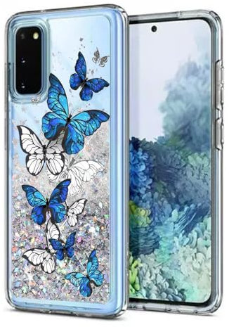 Anreixx Glitter Hülle für Samsung Galaxy S20 FE, Niedliche Schmetterling Muster Silikonhülle mit glänzenden Sparkle Bling Quicksand & Soft TPU Bumper Kissen