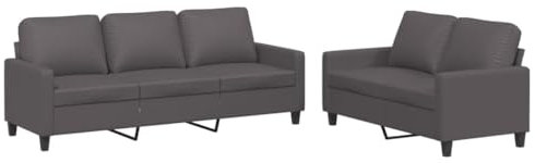 vidaXL Sofagarnitur 2-TLG., Sessel Couch mit Kissen, Sofa Wohnzimmersofa mit Armlehnen, Couchgarnitur Designsofa Sitzmöbel Polstermöbel, Grau Kunstleder