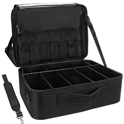 Relavel Reise-Make-up-Tasche, Reise-Kosmetikkoffer, Organizer, tragbare Künstler-Aufbewahrungstasche mit verstellbaren Trennwänden für Kosmetik, Make-up-Pinsel, Toilettenartikel, Schmuck, Kunststoff,