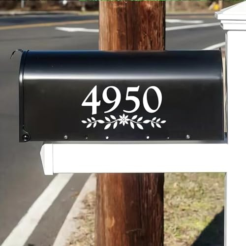 Mailbox Numbers Sticker for Outside, Rustic Style Flowers 3 House Number Address Sign, Front Door Decal Vinyl Decal Numbers 4 set, White