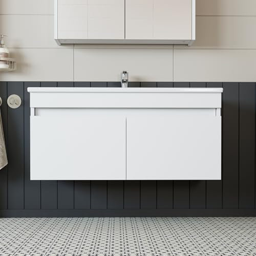 ROOMART • Badmöbel Set • Atria • 65 cm, 85 cm, 100 cm • Weiß • Waschbecken mit Unterschrank (Weiß, 100 cm)