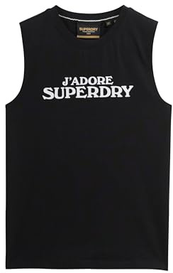 Superdry Damen Eng anliegendes Sport Luxe Tanktop mit Grafik Schwarz/Weiß 38