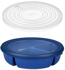 Mepal – Bento-Schüssel Starter-Set inkl. Mikrowellendeckel, Multischale mit 3 Fächern, rund Cirqula – Frischhaltedose luftdicht – Meal-Prep-Boxen & Vorratsdosen – Vivid blue
