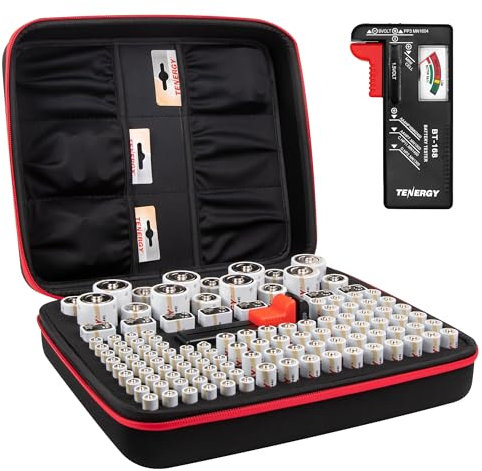 Tenergy Large Battery Organizer Storage Case with Battery Tester, Holds 120 Batteries AA AAA C D 9V (Batteries not Included)