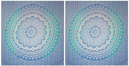 BRICOMIRAS Toalla Playa Grande antiarena, Manta Picnic, Manta Playa Mandala, Pareo Playa, Mandala Pared 100% Algodon, Mantel/Alfombra/Pareo (210x240cm, Azul Mandala, 2 Unidades)