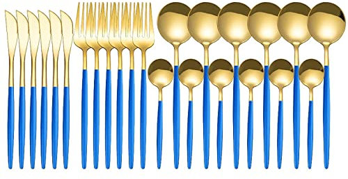 24 Piezas de Cubiertos de Acero Inoxidable Elegant Life Adecuado para Juego de 6 Cuchillos, Tenedores y Cucharas Fácil de Limpiar Lavable en Lavavajillas Negro Dorado