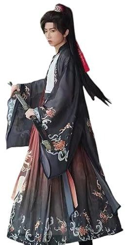 Uplateng Costume Hanfu Traditionnel Chinois Hommes Hanfu Rétro d'arts Martiaux élégant Costume de Cosplay Hanfu S-3XL Noir Rouge (Black,XXL)