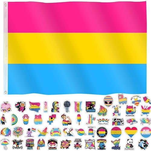 Pansexuelle Flagge, Pride-Flagge, 90 x 150 cm, Pan-Flagge, Pride-Monats-Zubehör, Pansexualität, Omnisexualität, Banner, Dekorationen, Stuff für Paraden, Regenbogen-Festival, Party, mit 60 Stikern