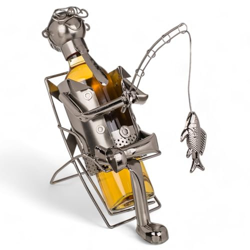 MIJOMA Porte-bouteille de Vin en Métal - Pêcheur - Support Unique - Environ 26 x 21 cm - Parfait pour les Pêcheurs et Amateurs de Vin