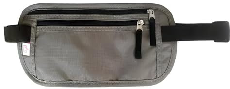 LEXICANMHS Reise Bauchtasche Diebstahlsicher,Geldgürtel für Damen und Herren,Flache Bauchtasche Handy unter Kleidung,Flache Gürteltasche Klein mit RFID Schutz passend für Reisepass (Grau)