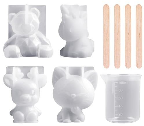 4 stampi adesivi, 1 misurino, 4 bastoncini, forme di cristallo tridimensionali, stampi in silicone animale, diverse forme geometriche, adatte per lavori di bricolage