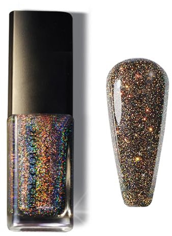 Black Glitter Nail Polish - Quick Dry, No UV Needed, Long Lasting Gel Polish for DIY Manicure and Nail Art at Home, 13ml